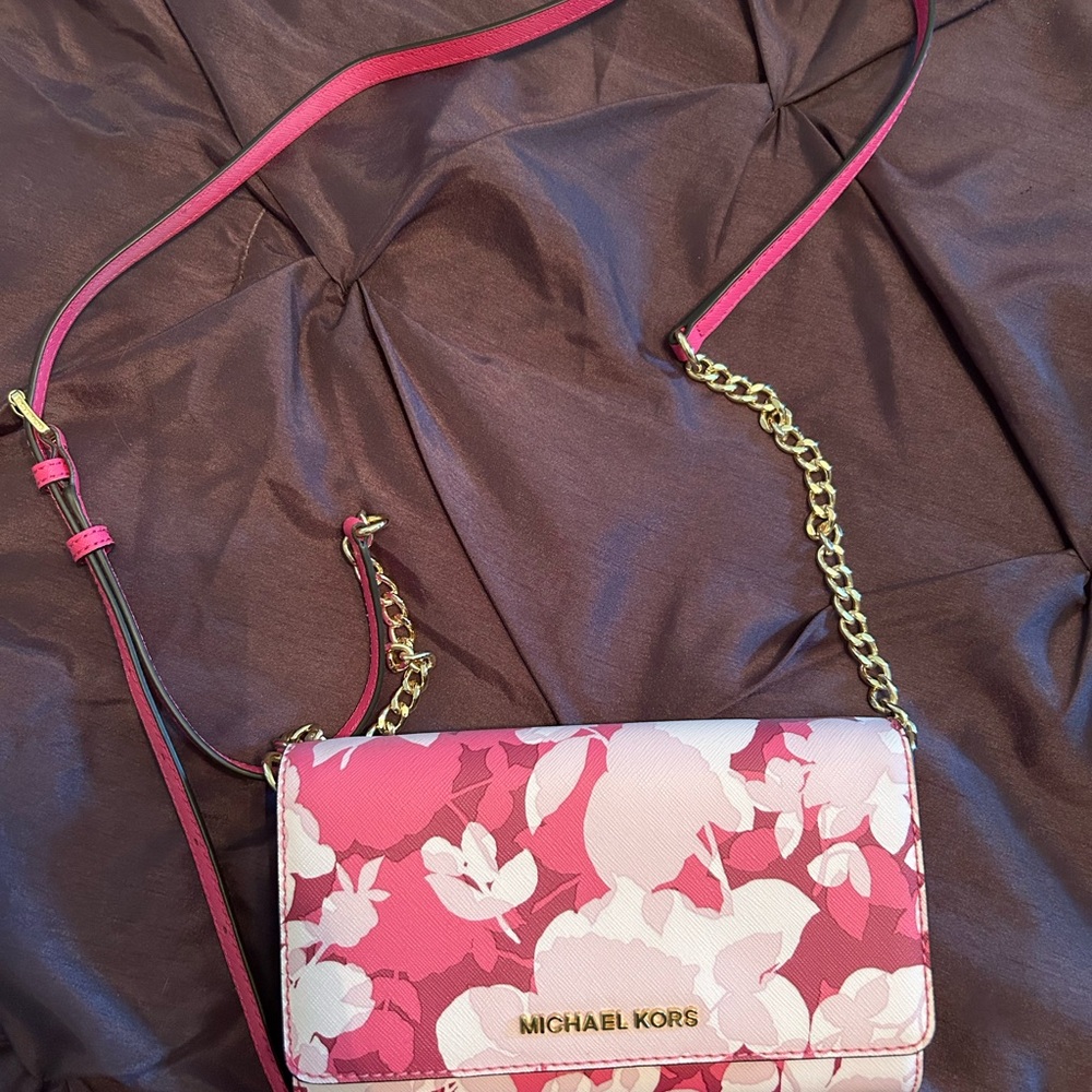Michael Kors Pink and White Floral Crossbody Bag